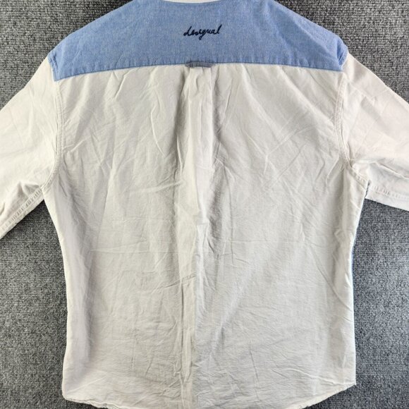 Desigual Regular XL Blue White Colorblock Floral Long Sleeve Button Up Shirt Reg - Picture 15 of 16